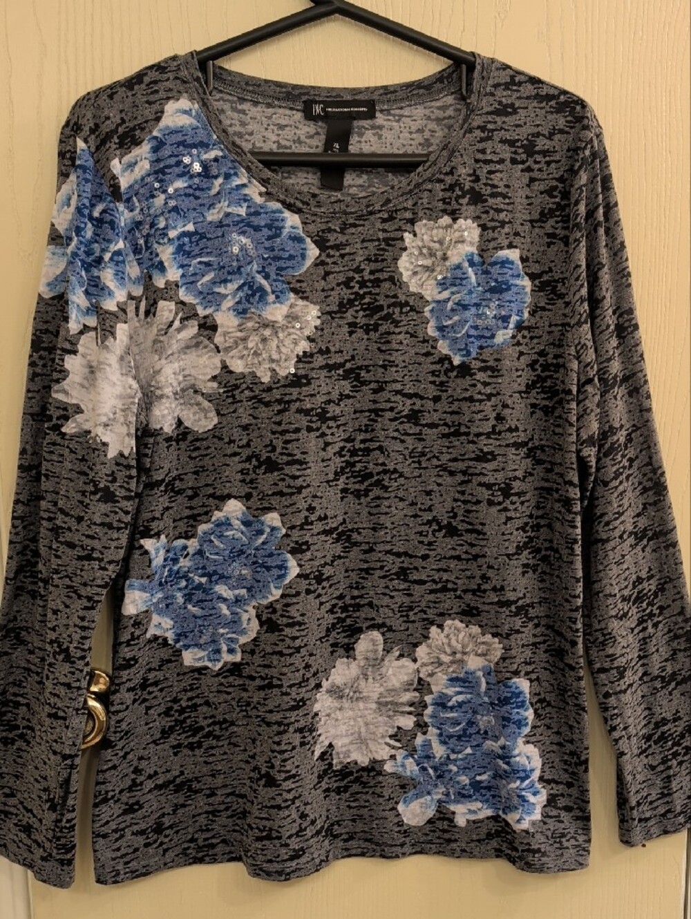 I.N.C. International Concepts Floral Appliqué Sheer Burnout Sequin Top XL